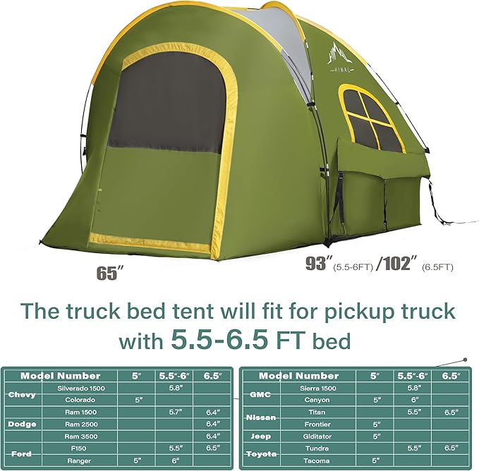 Pickup Truck Tent Waterproof PU2000mm Double Layer for FT Truck Bed Portable Bed Tent for Camping