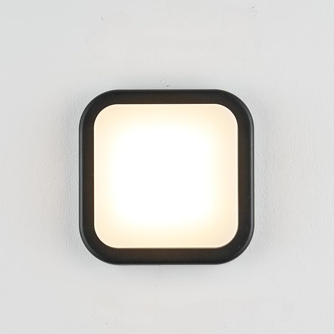 LANFU LED Modern Square Outdoor Wall Sconce Light 3000K Outside Light for House Patio Black Warm White IP64 Waterproof Exterior Wall（7inch）