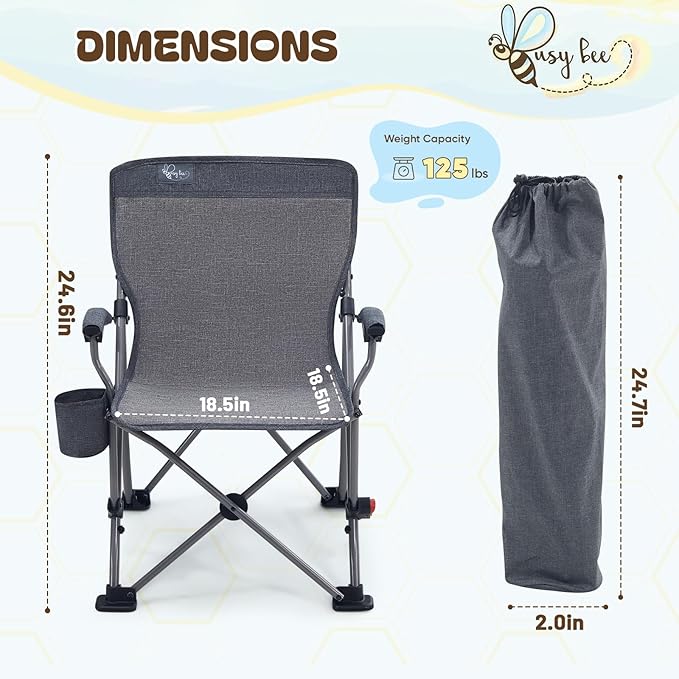 Busy Bee Oversized Kids Camping Chair with Cup Holder High Back Toddler Chair Kids Folding Chair Perfect for Beach &amp Outdoor Supports 150 Lbs.