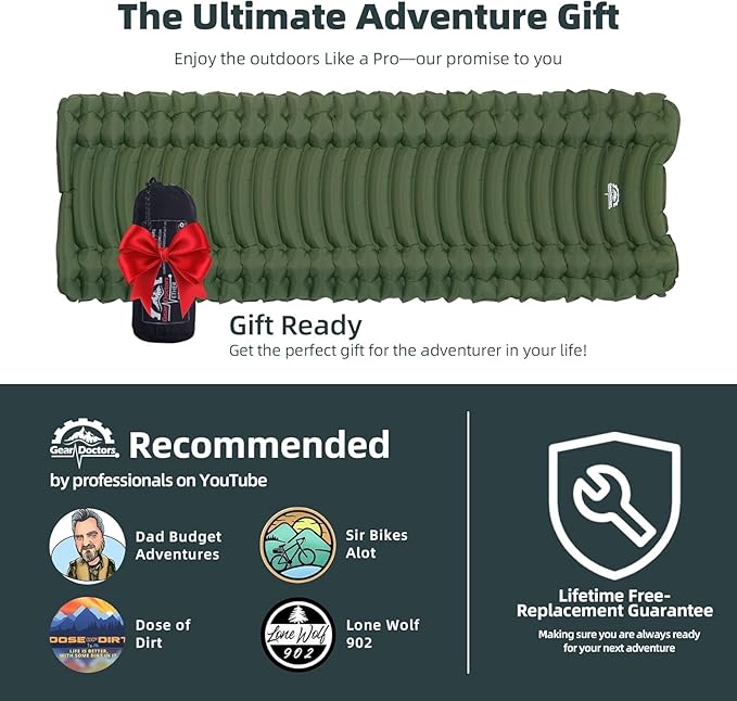 Gear Doctors® Ether 17.5oz Ultralight Camping Sleeping Pad – Backpacking Air Mattress – Camping Mattress Pad – Compact Inflatable Sleeping Mat for Backpacking Comfortable Outdoor Hiking Tent Travel