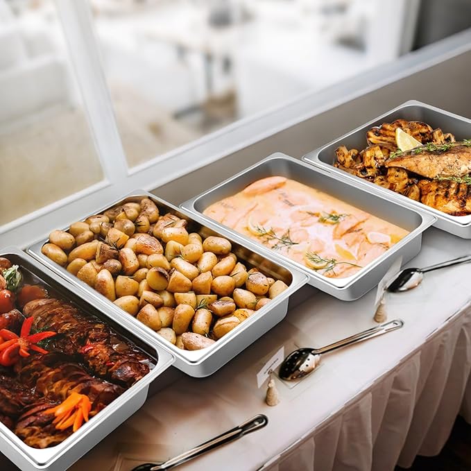 4 Pack Hotel Pans 1/1 Full Size 2.5 Inch Deep Steam Table Pan Stainless Steel Serving Trays Metal Trays for Food for Hotel Party Buffet Chafing Dishes Commercial Catering Supplies