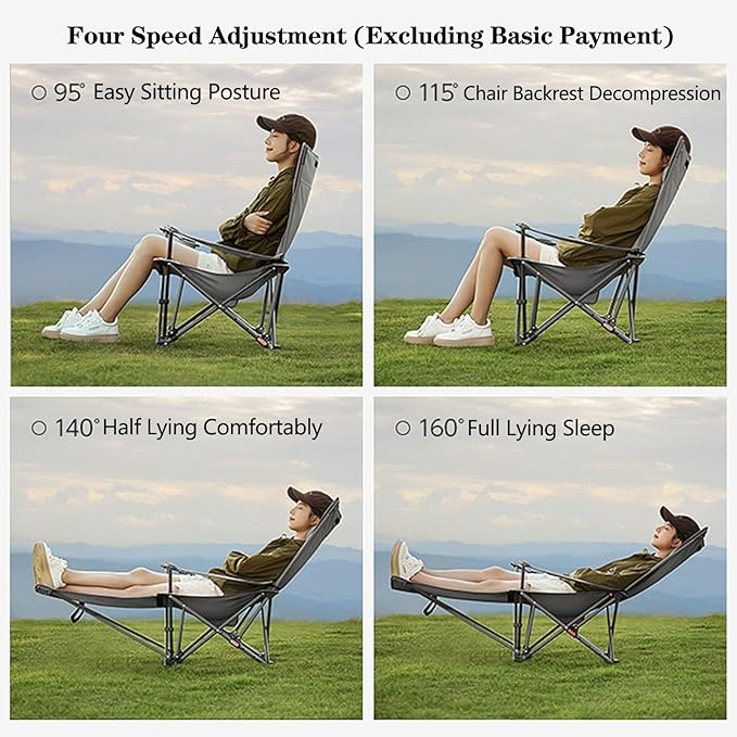 Folding Camping Chair with Armrests Portable Outdoor Lawn Chair with Detachable Headrest Lightweight Fishing Chair for Picnic Beach Lawn Balcony(Beigewith Footstool)