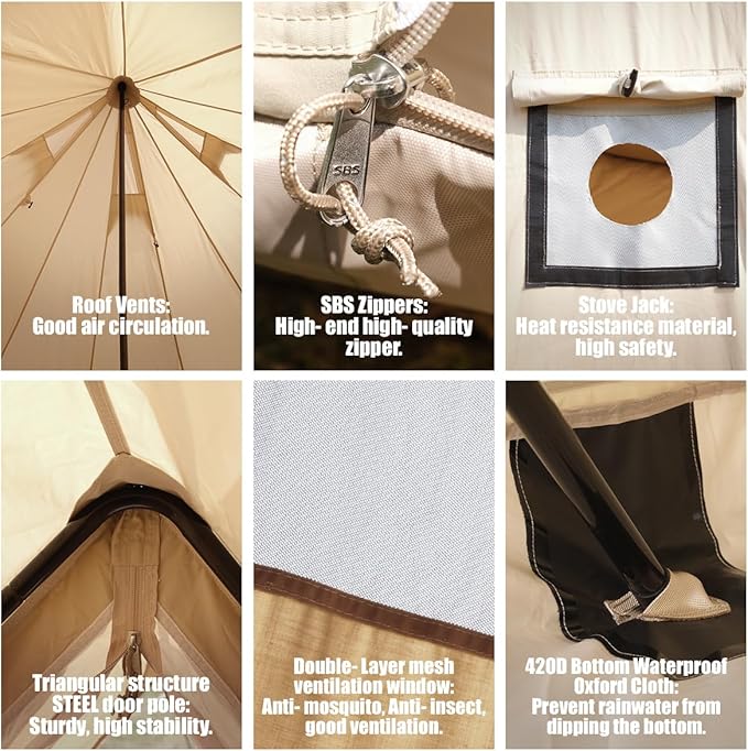 Canvas Bell Tent Yurt Tent 4 Seasons for Camping 100% Cotton Glamping Tents with Stove Jack Family Camping Outdoor Hunting Party