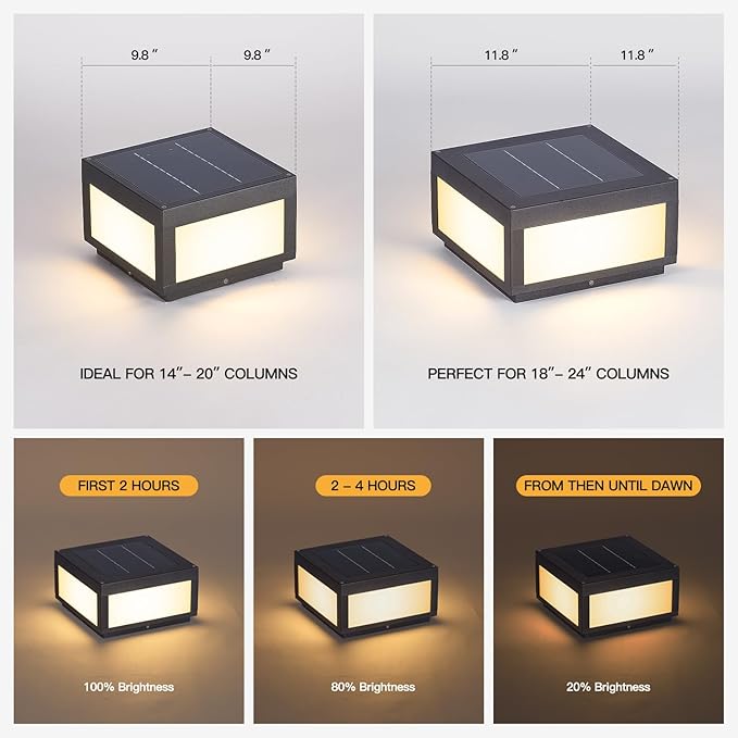 Large Solar Post Lights Outdoor Square Solar Pillar Lights 12x12 Solar Power Column Light Waterproof Modern Post Lamps Outdoor Dusk to Dawn Lantern Column Lamp for Driveway Entrance Pillars