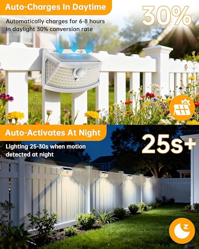 Aootek New Solar Motion Sensor Lights 120 LEDs with Lights Reflector270° Wide Angle IP65 Waterproof Step Lights for Front Door Yard Garage Deck (White Warm White 6-Pack)