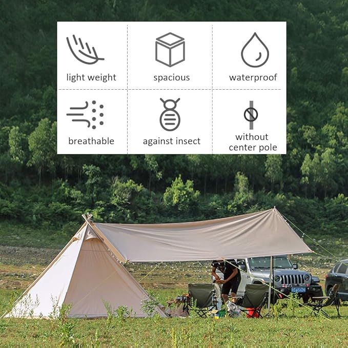 WINTENT Waterproof Cotton Canvas Teepee Tent with Stove Hole for 2-3 Persons