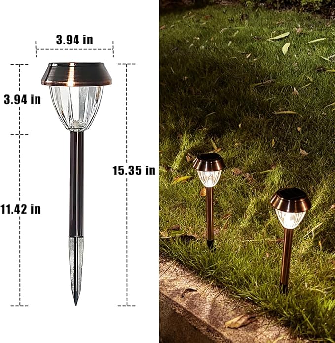 Vintage Solar Lights Outdoor Glass &amp Metal Solar Pathway Lights 4 Pack IP65 Waterproof Warm White Garden Lights for Walkway Yard Patio Driveway