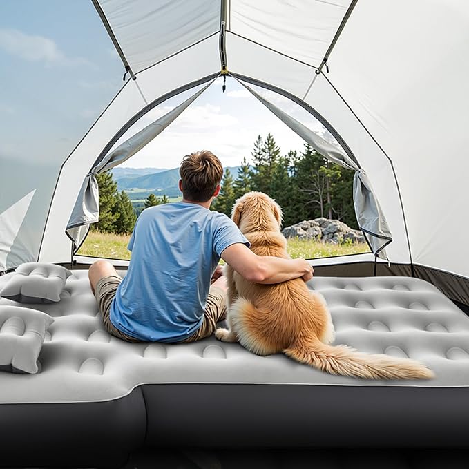VEVOR Car Air Mattress Inflatable Car Camping Mattress Fits Toyota 4runner Jeep Wrangler JK JKU JL JLU 4 Door Flocking Thickened Blow Up Travel Beds Gray 2 Pillows