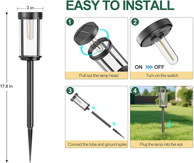 12 Pack Solar Lights Outdoor Waterproof for Garden Walkway Pathway Lawn Yard Decorative Modern Landscape Lighting. (Warm White Light 12)