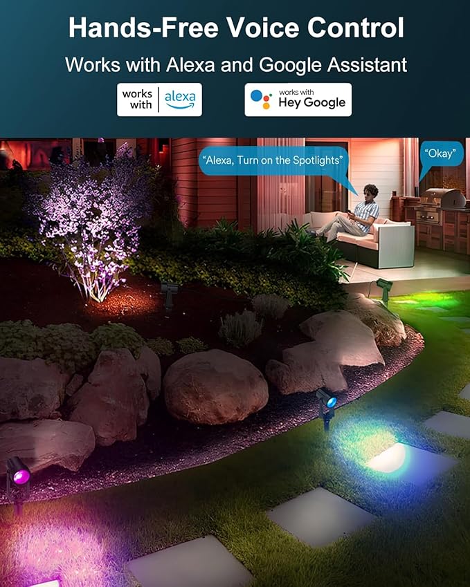 Ligency Spotlight Outdoor Smart Low Voltage Landscape Lights 4 Pack Outdoor Spot Lights IP65 Waterproof RGBW Color Changing Spotlights for Yard Garden 40Ft