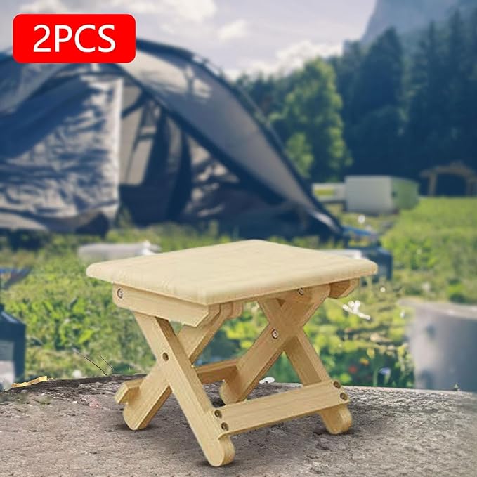 Compact Folding Wooden Stool Garden Stool Reinforced Cross Bar Picnic Stool for Bedroom 2 Piece
