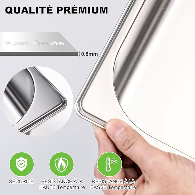 4 Pack Stainless Steel Hotel Pan 1/1 Full Size x 4 Deep Steam Table PAN 0.8 mm Thick with Lid Anti Jam PAN Stainless Steel Steamer 20.8 x 12.8 x 4 inch for Hotel Restaurant Buffet