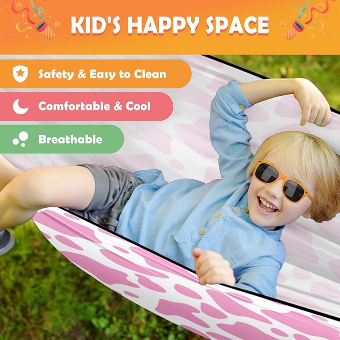 Outdoor Camping Hammock Cute Pink Cow Print Double Single Hammocks with 2 Tree Straps Lightweight Portable Heavy Duty Nylon Hammocks for Backpacking Travel Beach Backyard Patio Hiking