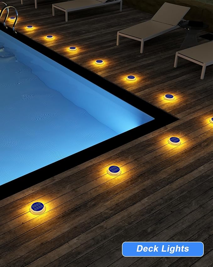 Solar Step Lights Outdoor Waterproof 4 Pack Warm White Flat Lights Solar Powered for Outside Stair Deck Dock Pathway Driveway Ground