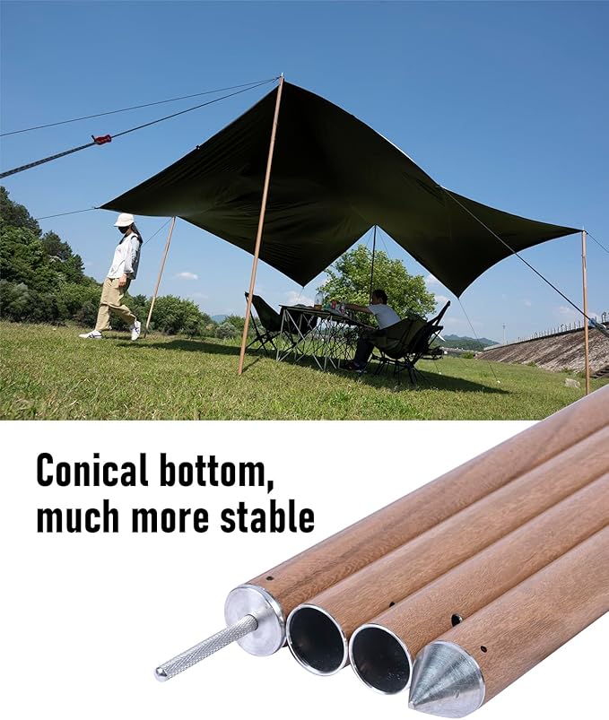 iClimb Strong Elegant Alu. Tarp Poles Set of 2 Height Adjustable with Lantern Hook and Carry Bag Nature Color