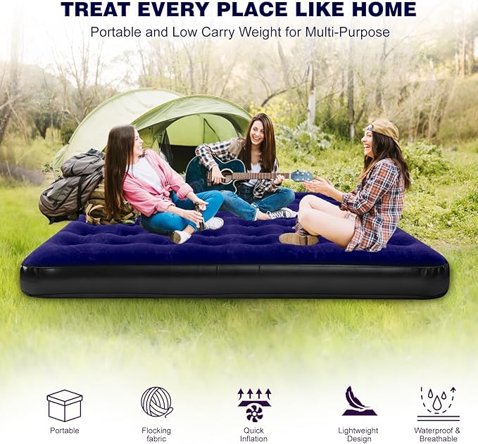 King Size Camping Air Mattress Bed with Air Pump80x 72Thickened Portable Blow Up Inflatable Air MattressTravel Sleeping Bed Pad for Camping Home Hiking