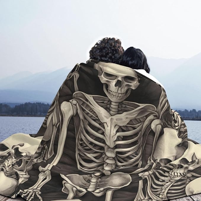 Skeleton Group 80x60 Printed Soft Fleece Blanket for Sofa Bed and Camping - Cozy Blanket for Travel Picnics Nighttime Use