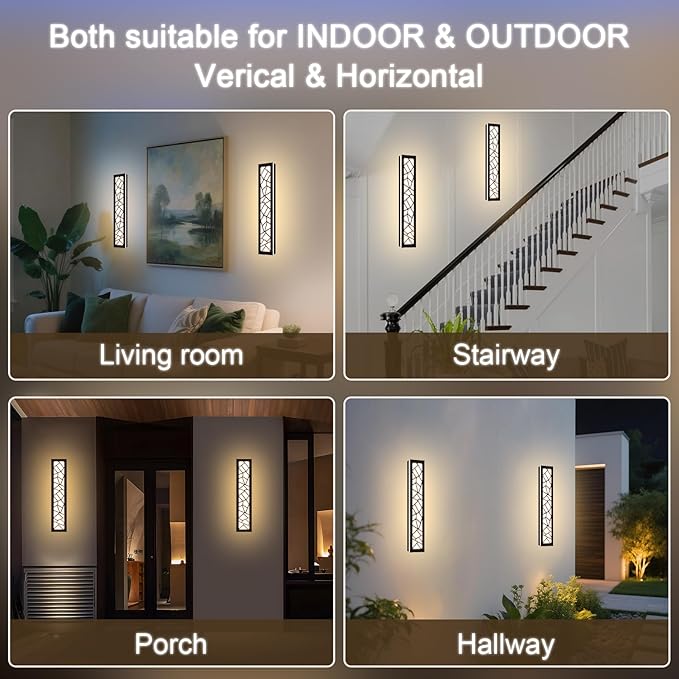 2 Pack LED Outdoor Long Wall Lights24 inch Outdoor Linear Light for PorchDimmable Wall Mounted Light FixturesExterior Long Linear LightingOutside Lighting for PatioHouse Front Door