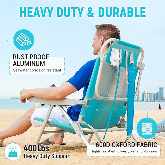 #WEJOY Extra Wide Beach Chairs for AdultsReclining 5 Adjustable Position Folding Beach Chairs with Cup Holder Lightweight Aluminum Backpack Beach Chair with Padded headrest500 LBS Heavy Duty