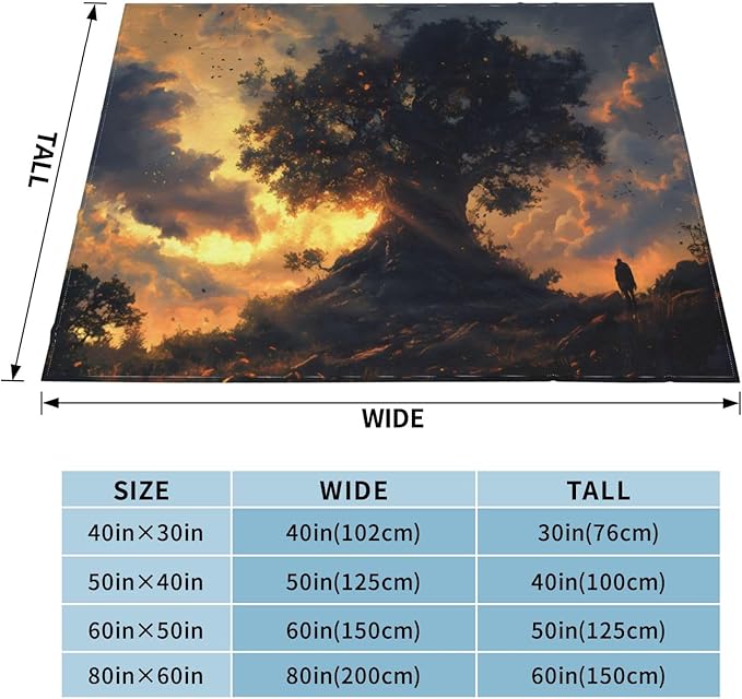 Giant Tree at Dusk Soft Fleece Blanket 60 * 50 inch Soft Sofa Blanket Suitable for Sofa Camping Travel Night Cover Blanket
