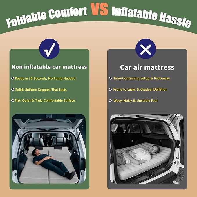 Non Inflatable Car Mattress for Jeep Wrangler Car Camping Mattress Upgraded Foldable Trunk Sleeping Pad with Storage Bag Portable Design for Camping Travel &amp Beach