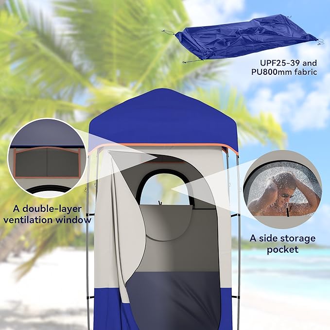 Outsunny Portable Shower Tent Privacy Shelter Camping Dressing Changing Tent Room with Solar Shower Bag Floor and Carrying Bag Blue
