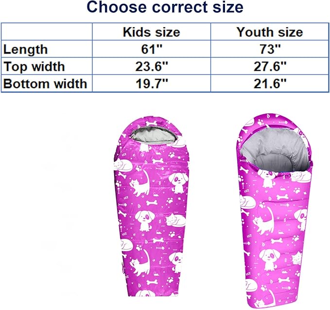 KidzAdventure Mummy Style 32 – 59F Kids Sleeping Bag with Pillow Sleeve 4 Season Lightweight and Backpacking Style Ideal for Camping Sleepover Boys Girls Youth and Toddlers