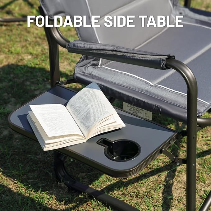 TIMBER RIDGE Lightweight Camping Chair Portable Laurel Director's Chair with Foldable Side Table Cooler Bag &amp Mesh Pocket Compact Outdoor Folding Lawn Chair Supports 300lbs Grey