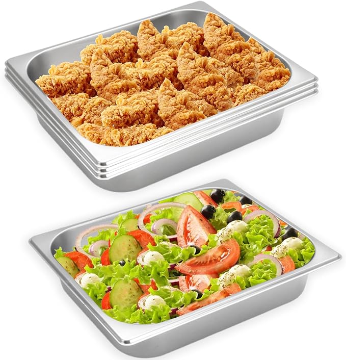 4 Pcs Half Size Hotel Pan 1/2 Size 2.5 Inch Deep Stainless Steel Steam Table Pan Half Pans for Chafing Dishes Breading Trays for Hotel Party Buffet Catering Supplies