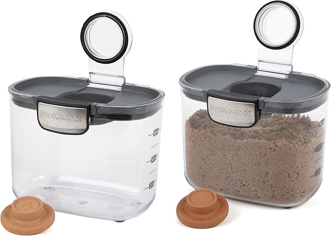 Progressive International ProKeeper+ Clear Plastic Airtight Food Baker's Kitchen Storage Organization Container Canister Set with Magnetic Accessories 2- Piece Set (Brown Sugar 1.4-Quart)