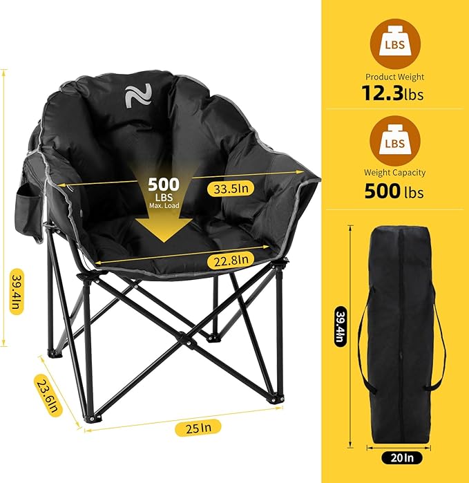 NAIZEA Heated Camping Chair Oversized Heated Folding Outdoor Chair for Adults with 3 Heat Levels Portable Foldable Patio Lounge Chair for Sports Outdoors Camp Battery NOT Included