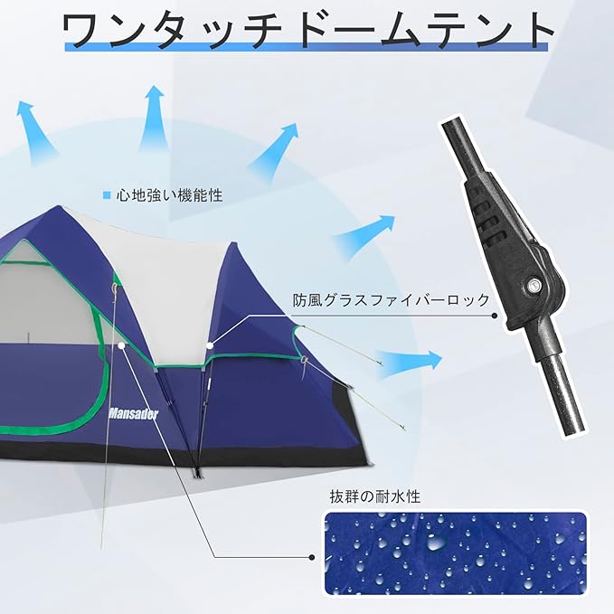 6 Person Family Camping TentWaterproof Windproof with Top RainflyEasy Set UpPop Up Tent for Outdoor Camping Hiking Trave