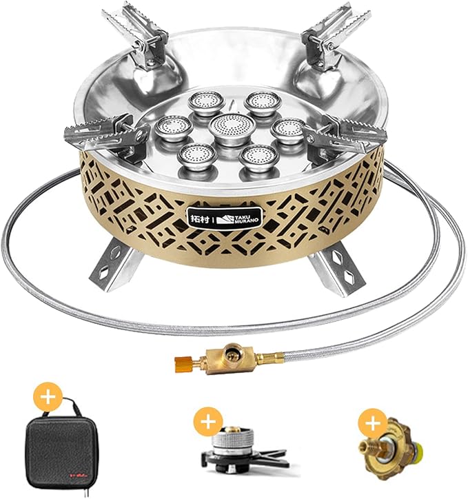Portable Camping Stove Lightweight Camp Stove Collapsible Backpacking Stove Suitable for Outdoor Camping Cooking Hiking and Picnic 19800W Green and Coffee-coloured (Coffee-coloured)