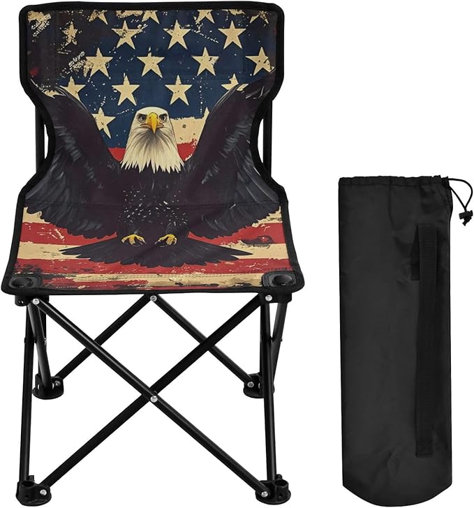 4th of July Independence Day Brown Bird Collapsible Camp Chairs for Adults Heavy Duty Lightweight Packable Chair with Carrying Bag Ice Fishing Chair with Back for Lawn Ice Fishing