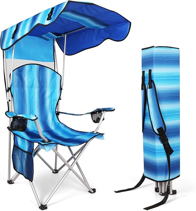 Portable Camping Chair with Canopy - Folding Chair with Canopy Durable 600D Oxford Canopy Chair for Camping Beach Picnics Fishing &amp Sports