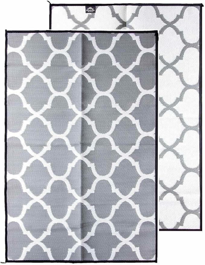 Mountain Mat 5x7 Gray Lattice Outdoor RV Mat – Extra Thick 5mm Recycled Poly Rug – Heavy-Duty Waterproof Reversible – Stylish Luxury Mat for Camping Patio Beach (Gray Lattice NO Carry Bag 5'x7')