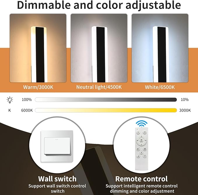 Outdoor Wall Light Fixture 31.4inch Black Modern Linear Exterior Sconce IP65 Waterproof Dimmable 3000K-6000K with Remote Control Wall Mount Garage Lighting for Porch Patio Yard House