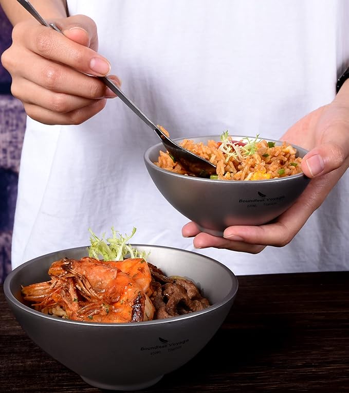 Boundless Voyage 220ml Titanium Double Walled Food Bowl for Adult Children Ultralight Portable Soup Rice Bowl Outdoor Camping Metal Durable Tableware Ti1085T