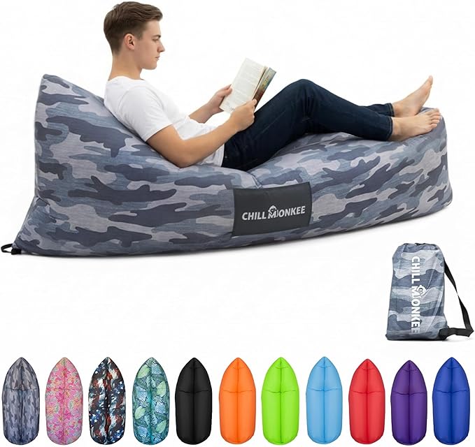 Portable Inflatable Lounger for Beach &amp Camping – Self-Inflating Air Couch Beach Sofa and Outdoor Lounge Chair for Relaxation and Comfort
