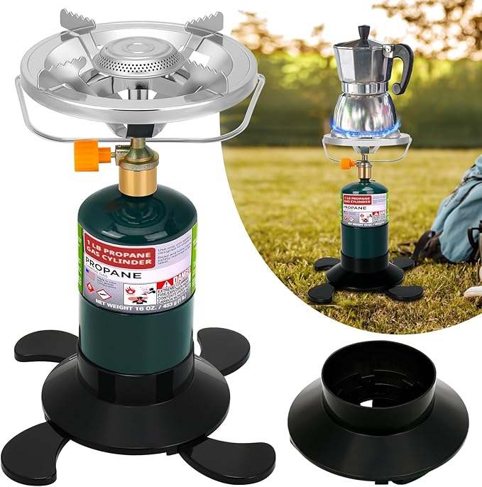 Camping Stove Propane Burner Portable Camp Stove with Foldable Gas Tank Base Adjustable Flame Backpacking Cooker for Camping Small Single Burner Propane Stoves Kit for Hiking Tent Outdoor Cooking