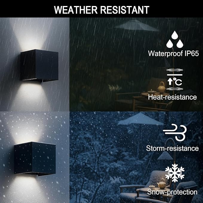 Led Wall Sconce Light Modern Outdoor Lights for House Led Wall Lights for Bedroom 20W Adjustable Up&ampDown Lighting/Waterproof Matt Black Aluminium/ 6500K2 Pack