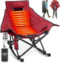 Suteck Heated Rocking Camping Chair XL Oversized Rocking Chair Outdoor with 3 Heat Levels for Back and Seat Heated Chairs Outdoor Sports W/20000mAh Power Bank for Patio Lawn Picnic Travel