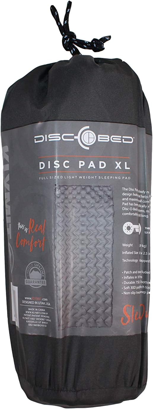 Disc-O-Bed XL Quilted Disc-Pad Portable Camping Cot Accessory Inflatable Mattress Sleeping Pad with Patch Kit and Carry Bag Gray