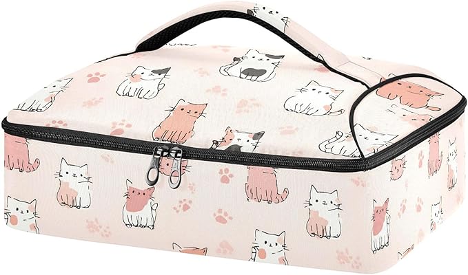 Casserole Carrier Small CatsInsulated Casserole Carrier for Hot or Cold Food Thermal Lunch Tote for Potluck Parties Picnic Beach Fits 9 x 13 Inches Baking Dish