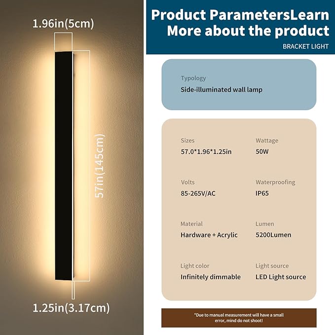 2 Pack 57inch Outdoor Wall Lighting Fixtures 3000K-6000K Modern Dimmable LED Wall Sconce with Remote Control IP65 Waterproof Exterior Linear Wall Light for Yard House Patio Garden