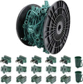 250FT C9 Outdoor String Light Stringer E17 Socket 12 Spacing C9 Christmas Stringer Set Spool Green Light String for Wedding Patio Event Lighting Decor Green Wire