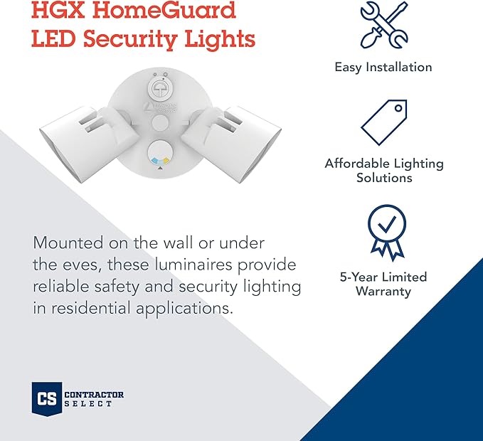 Lithonia Lighting HomeGuard 2-Light LED Outdoor Flood Lights Outdoor LED Lights Dusk to Dawn Sensor Adjustable Lumens Selectable Color Round Heads White (HGX LED 2RH ALO SWW2 120 PE WH M2)