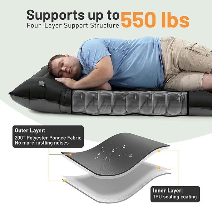 KASBAH Camping Sleeping PadExtra Wide 6 inch Thick Inflatable Sleeping Pads with Built-in Foot Pump and PillowUltralight Camping Mat Gear for Outdoor HikingCamping