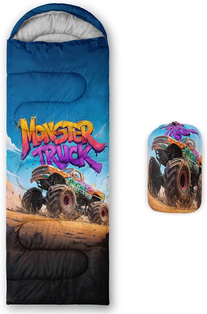 AILONEN Cartoon Car Sleeping BagsLightweight &amp Waterproof3 Season Warm &amp Cool WeatherCute Stars Printed Vehicles Transportation Sleeping Bags for BoysKidsAdults TravellingOutdoors
