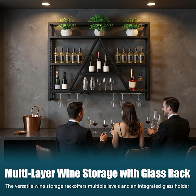 Wall Mounted Rack Multi-Purpose Bar Bottle Display Shelf Large Capacity for Kitchens Bars Cafes